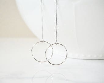 Silver Long Chain Earrings, Long Dangle Earrings, Modern Chain Earrings, Sterling Silver Earrings, Threader Earrings