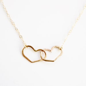 Gold Filled Double Heart Necklace, Open Heart Necklace, Heart Necklace, Layering Necklace, Mom and Daughter Necklace, Valentine&#39;s Day Gift