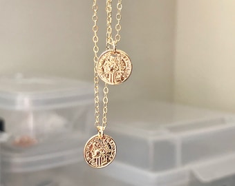 Gold Coin Necklace Set, Greek Coins, Layering Necklace, Bohemian Jewelry, Medallion Necklace, Dainty Jewelry, Boho Chic, Trending Jewelry