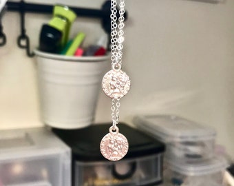 Conjunto de colares com pingentes de moedas gregas, dois colares de prata com pingentes de moedas gregas, colar grego em prata de lei, joias boho, dupla face, boho