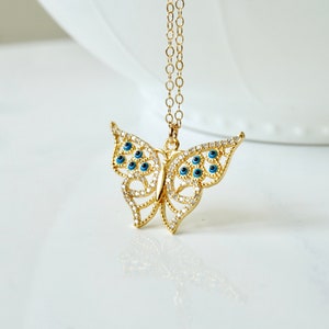 Evil Eye Necklace, Butterfly With Crystal CZ and Tiny Evil Eyes ...