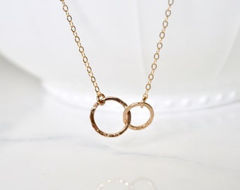 Gold Unity Link Necklace, Sterling Silver Linked Rings Necklace, Rose Gold Double circle Neckalce, Everyday Necklace, Interlocking