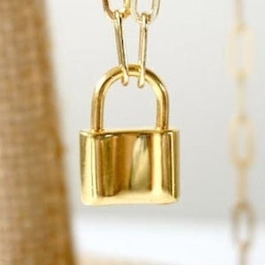 Large Gold Padlock Necklace, Large Sterling Silver Pad Lock Necklace,  Paperclip Chain Love Lock, Gold Vermeil Lock, Layering, Lock opens