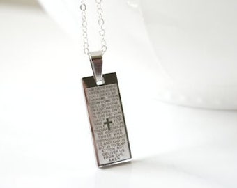 Collar con medallón de plata con la Oración del Señor, Padre Nuestro en inglés, Oración del Señor, Comunión, Confirmación, Boda, AA, Unisex