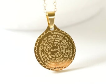 Serenity Prayer on front of Coin Medallion Pendant and the Lord's Prayer on the back, Engraved Lords Prayer on the back, religious, On trend