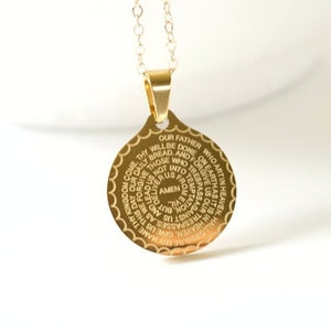 Serenity Prayer on front of Coin Medallion Pendant and the Lord&#39;s Prayer on the back, Engraved Lords Prayer on the back, religious, On trend