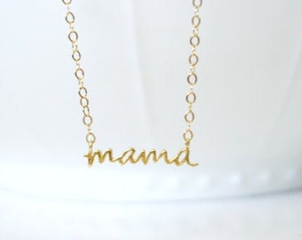 Mama Necklace, Gold Mama Necklace, Sterling Silver Mama Necklace, New Mom, Gift for Mom, I love Mom, Dainty Jewelry, Layering Necklace