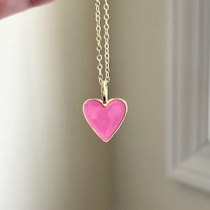 Rosa Herz Halskette, rosa Emaille Herz Halskette, ich liebe dich, Layering Halskette, Geschenk für sie, Jahrestag, Liebe, Valentine Geschenk, Liebesgeschenk