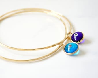 14kt Gold Filled Hammered Bangle Bracelet, layering, Gift for her, stacking bracelet, Evil Eye Jewelry, Minimalist, Wedding jewelry