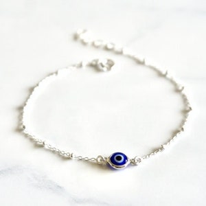 Sterling Silver Beaded Blue Evil Eye Bracelet, Evil Eye Protection Bracelet, Evil Eye Bracelet, Stacking Bracelet, Gift Ideas, Boho Jewelry