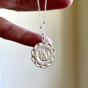 Sterling Silver Saint Christopher Necklace, 14kt gold filled medal Travelers Necklace, Gold Medallion Necklace, St Christopher, Religious