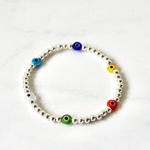 Bransoletka z koralikami Evil Eye ze srebra próby 925, Bransoletka z koralikami Evil Eye ze złota, Bransoletka do układania, Ochrona, Powodzenia, Trendy