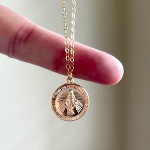 Virgin Mary Medallion Necklace, 14kt gold filled Mary Medal, Stirling Silver Mother Mary Necklace, Mary Medallion, Gift for Her, Religious