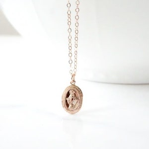 Rose Gold Filled Mary Medallion, Miraculous Medal Charm Necklace, Religious Jewelry, Gift for Her, Confirmation, Catholic, Virgin Mary