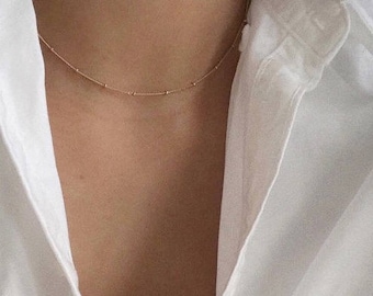 Perlen Kugelkette, Gold Filled Satelliten-Halskette, Sterlingsilber Perlen-Halskette, Rosegold Filled Perlen-Kettenhalskette