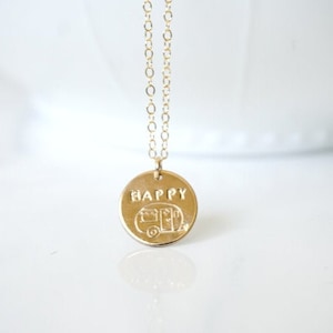 Happy Camper Necklace, Camping Charm, Personalized Necklace Gift, Custom Gift, Initial Necklace, Camper Trailer, Camper Trailer Necklace