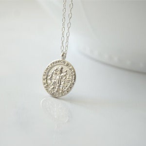 Saint Francis of Assisi Medal Necklace in Sterling Silver, Animal Lover, Artisan Greek Coin Necklace, Bohemian Jewelry, Silver Medallion