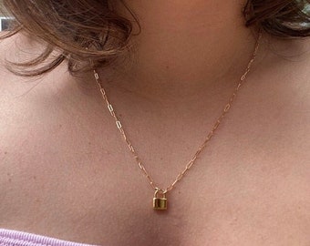 Padlock Necklace with Long Drawn Chain, Gold Small Lock Necklace, Love  Lock, Layering Necklace, Padlock Necklace, Gold Filled Drawn Chain