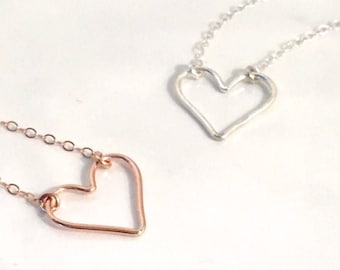 Rose Gold Heart Necklace, Sterling Silver Open Heart Necklace, Gold Filled Open Heart Necklace, Rose Gold Filled Heart, Layering Necklace