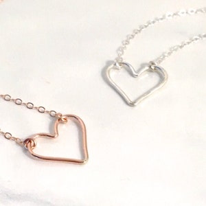 Rose Gold Heart Necklace, Sterling Silver Open Heart Necklace, Gold Filled Open Heart Necklace, Rose Gold Filled Heart, Layering Necklace