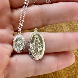 Sterling Silver Mary Charm Necklace, SMall or Large Silver Mary Medal Necklace, Religious, Gift for Her, Confirmation, Catholic, Virgin Mary