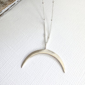 Sterling Silver Double Horn Necklace, Gold Crescent Moon with beaded chain, Rose Gold Moon Necklace, Double Horn Necklace, Layering Necklace