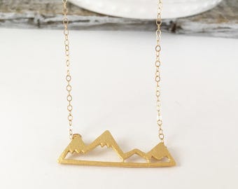 Gold Mountain Range Charm Necklace, Sterling Silver Mountain Peak Connector Charm, Hiking Charm, Snow Mountain, Nature
