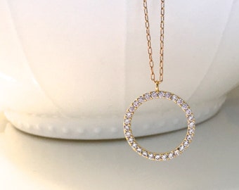 Gold Pave Circle Necklace, Round Silver Pave Circle Necklace, Mother Daughter gift, Open Circle Necklace, Gold CZ Circle Necklace