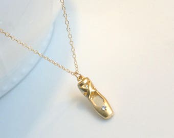 Ballet Shoe Necklace, Gold Toe Shoe Necklace, Ballerina Necklace, Gold Ballet Slipper Necklace, Silver Ballet Slipper, Little girl jewelry