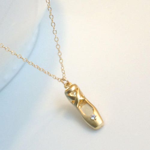 Ballet Shoe Necklace Gold Toe Shoe 