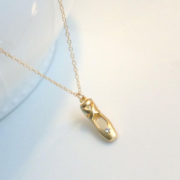 Ballet Shoe Necklace, Gold Toe Shoe Necklace, Ballerina Necklace, Gold Ballet Slipper Necklace, Silver Ballet Slipper, Little girl jewelry