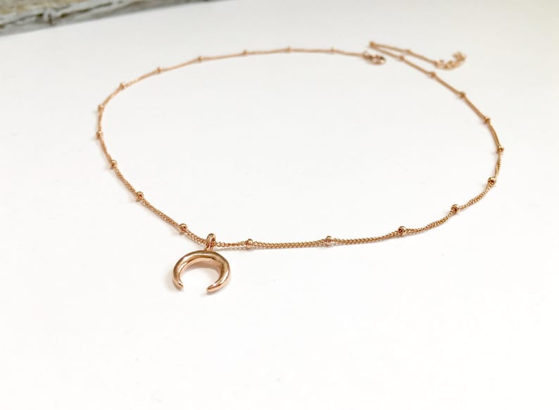 Gift for her under 30 Beaded Chain Choker Rose Gold Beaded Chain Choker Gold Beaded Choker Sterling Silver Moon Double Horn Choker