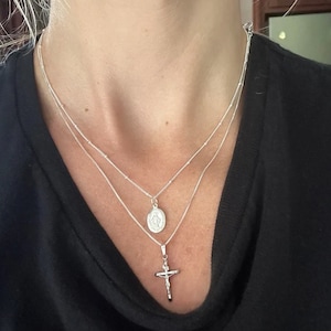 Sterling Silver Virgin Mary Medal Beaded Chain Necklace, Gold Filled, Rose Gold Filled Virgin Mary Medallion, Religious, Miraculous Medal