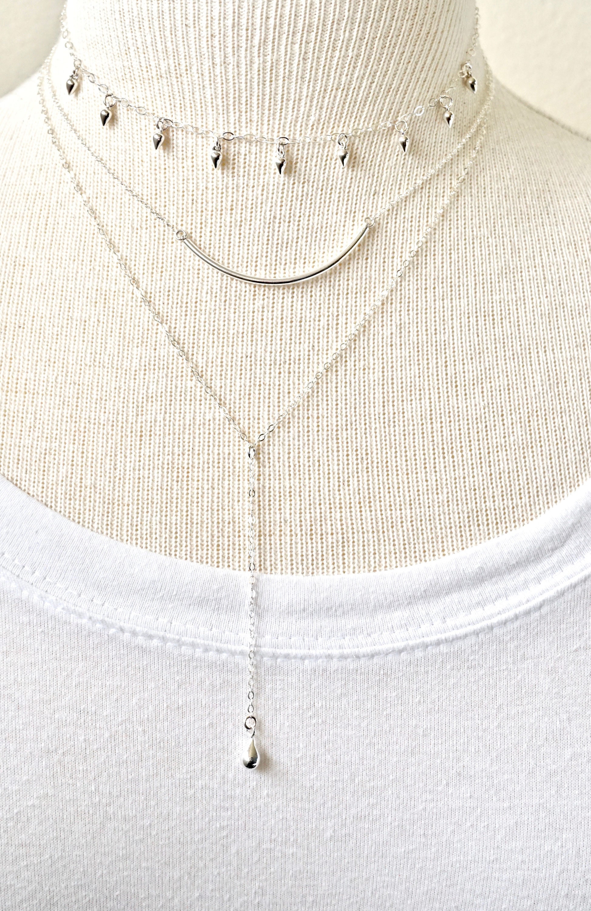 Yheakne Collana girocollo in cristallo a strati bohémien, lunga in oro, minimalista, con zirconia cubica