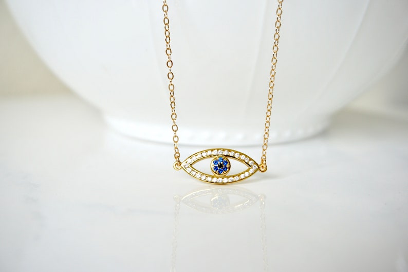 Rose Gold Evil Eye Charm Necklace Bohemian Choker Evil Eye Choker Gold Evil Eye Necklace Silver Evil Eye CZ Necklace