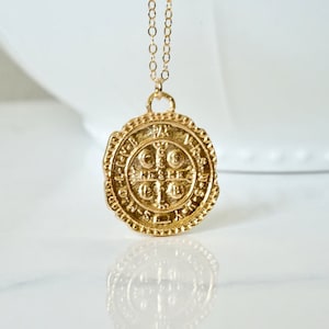 Greek Coin Medallion Necklace, Sterling Silver Coin Cross Necklace, Gold Coin Cross, Sterling Silver Cross, Beaded Long Necklace, On Trend