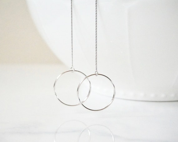 Silver Long Chain Earrings, Long Dangle Earrings, Modern Chain Earrings, Sterling Silver Earrings, Threader Earrings