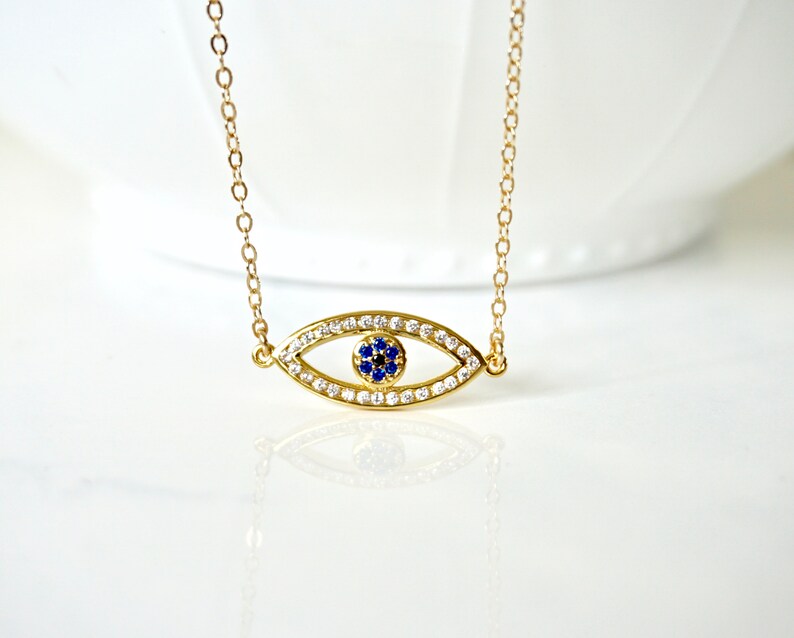 Rose Gold Evil Eye Charm Necklace Bohemian Choker Evil Eye Choker Gold Evil Eye Necklace Silver Evil Eye CZ Necklace