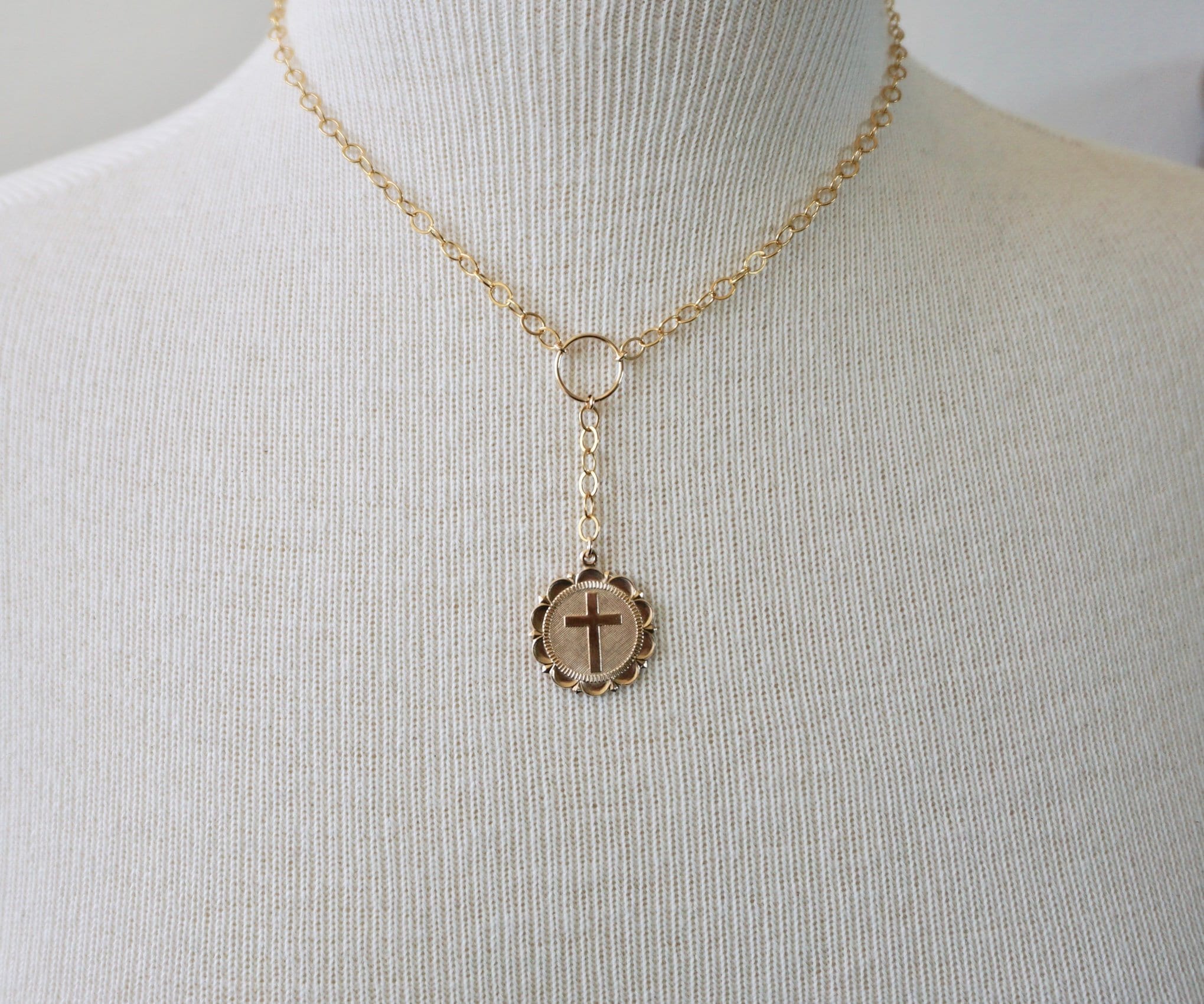 Gold Cross Necklace, Gold Filled Y Necklace, Bohemian, on Gold Cross Necklace, Gold Filled Y Necklace, Bohemian, on