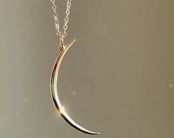 Gold Moon Necklace, Moon and Stars, Lunar, Celestial, Moon Phase, Half Moon Pendant, shiny gold, gift for her, Layering Necklace, On Trend