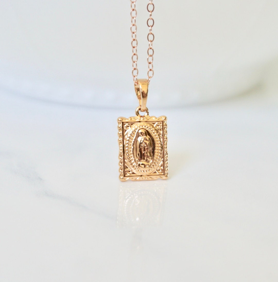 Buy Rose Gold Mother Mary Necklace, Square Mary Pendant, Mary Medallion,  Layering Necklace, Catholic, Mother Mary Medallion, Holy Mary Online in  India - Etsy