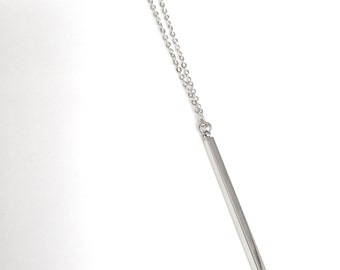 Long Silver Bar Necklace, Gold Over Brass, Sterling Silver Chain