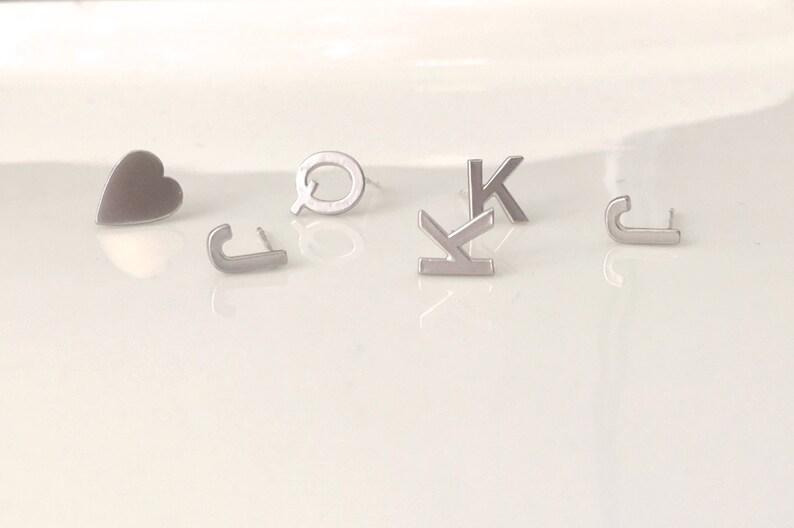Silver Gold Plated Alphabet Earring Post Monogram Earrings,Initial Earring Posts 925 Sterling Silver Posts Silver Initial Stud Earrings