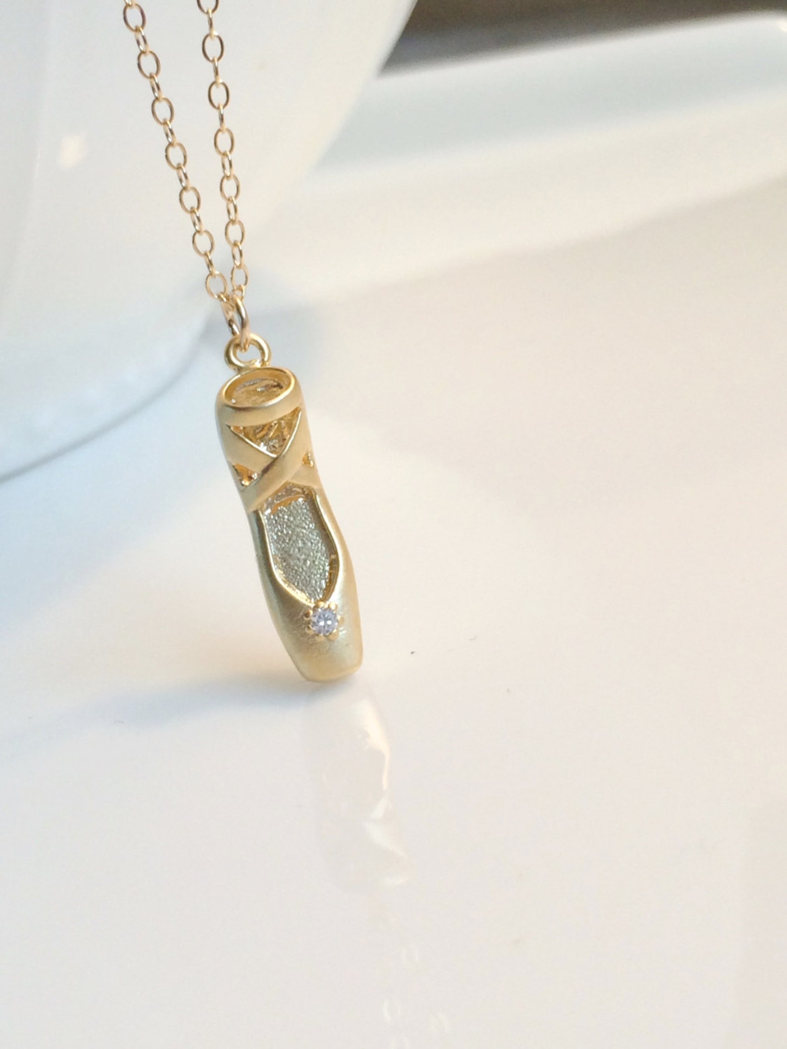 ballet shoe necklace, gold toe shoe necklace, ballerina necklace, gold ballet slipper necklace, silver ballet slipper, little gi