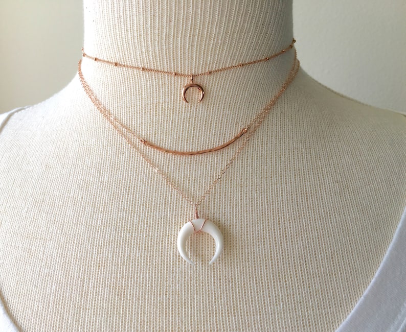 Gift for her under 30 Beaded Chain Choker Rose Gold Beaded Chain Choker Gold Beaded Choker Sterling Silver Moon Double Horn Choker