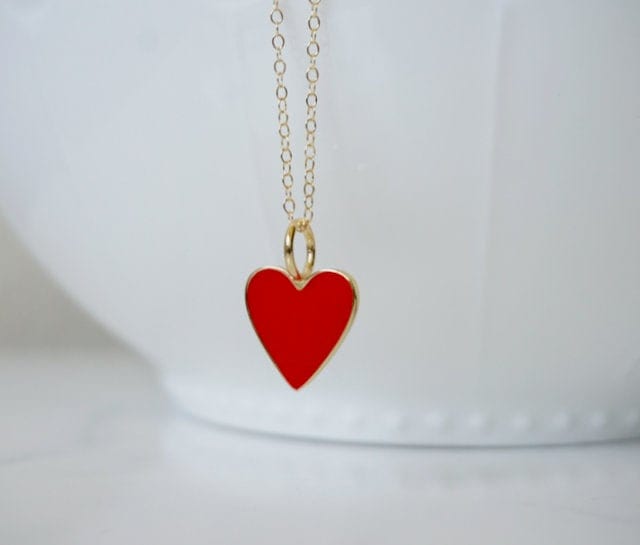 Red enamel heart necklace deals