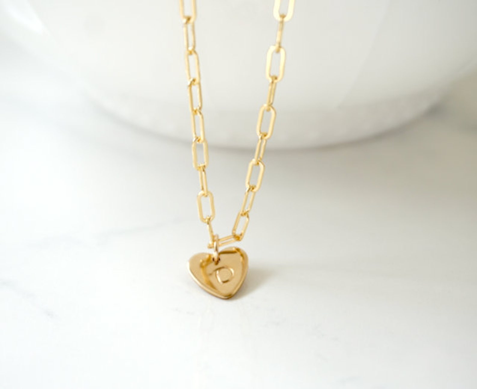 Gold Filled Paperclip Chain Heart Necklace Personalized Etsy
