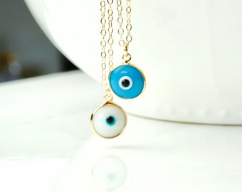 Evil Eye Necklace, Handmade Glass Evil Eye Necklace, Layering Necklace, Turquoise evil eye, White glass evil eye, Boho chic, gift for her