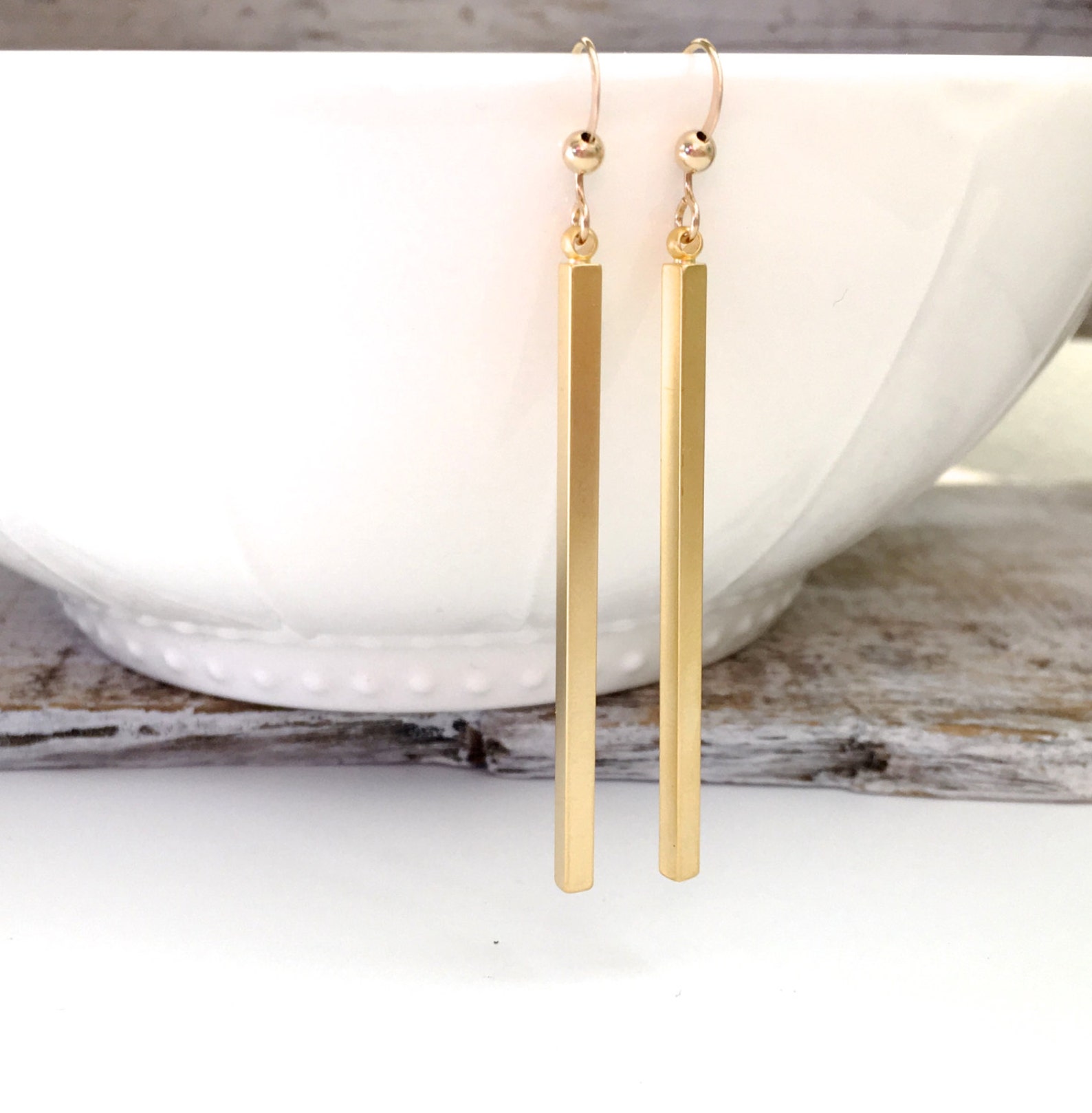 Long Bar Dangle Earrings Silver Bar Earrings Rose Gold Long Etsy