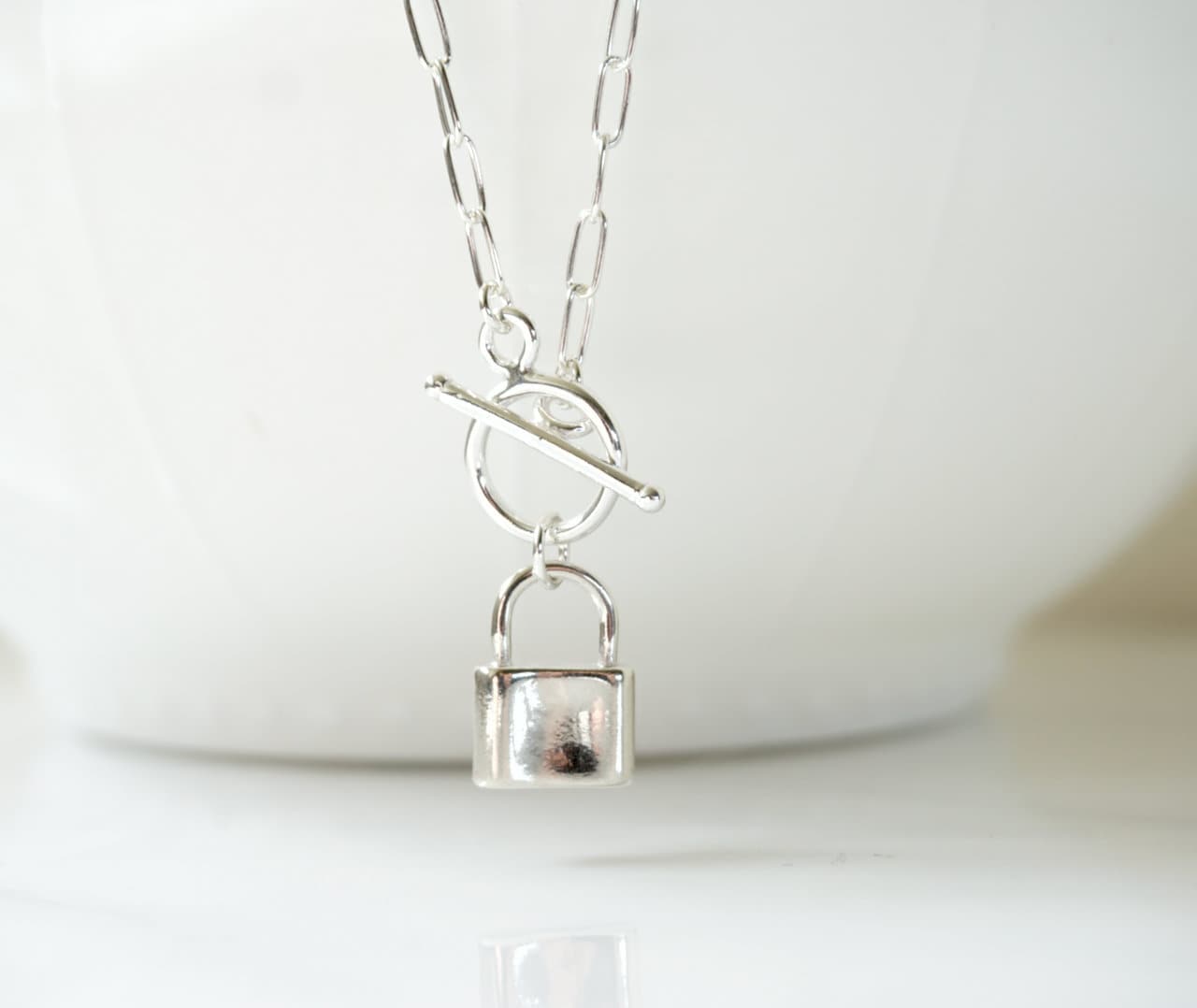 Sterling Silver Padlock Paperclip Necklace